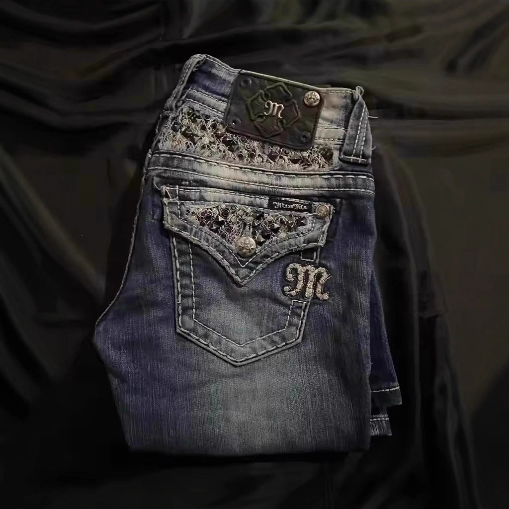 Women Sequin Wide Leg Jeans High Waist Vintage Streetwear Denim Pants