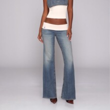 Women Sequin Wide Leg Jeans High Waist Vintage Streetwear Denim Pants