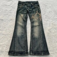 Women Sequin Wide Leg Jeans High Waist Vintage Streetwear Denim Pants