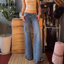 Women Sequin Wide Leg Jeans High Waist Vintage Streetwear Denim Pants