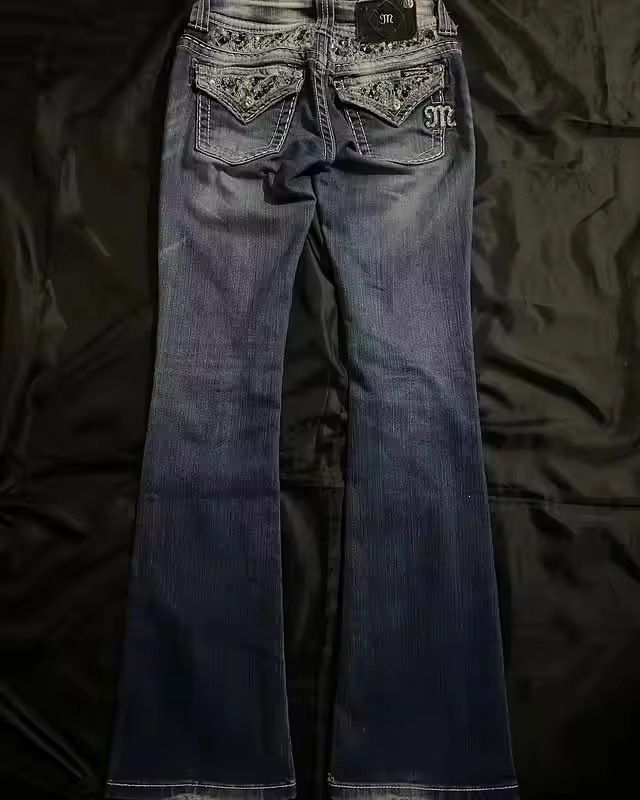 Women Sequin Wide Leg Jeans High Waist Vintage Streetwear Denim Pants