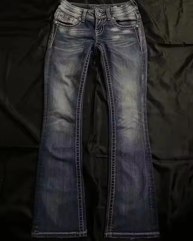 Women Sequin Wide Leg Jeans High Waist Vintage Streetwear Denim Pants