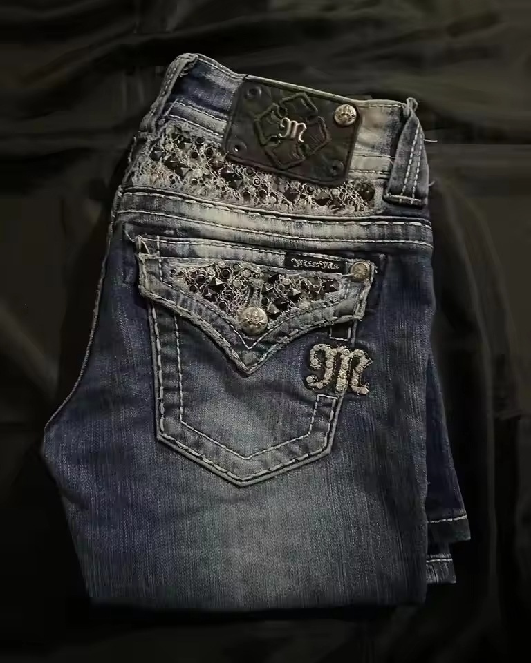 Women Sequin Wide Leg Jeans High Waist Vintage Streetwear Denim Pants