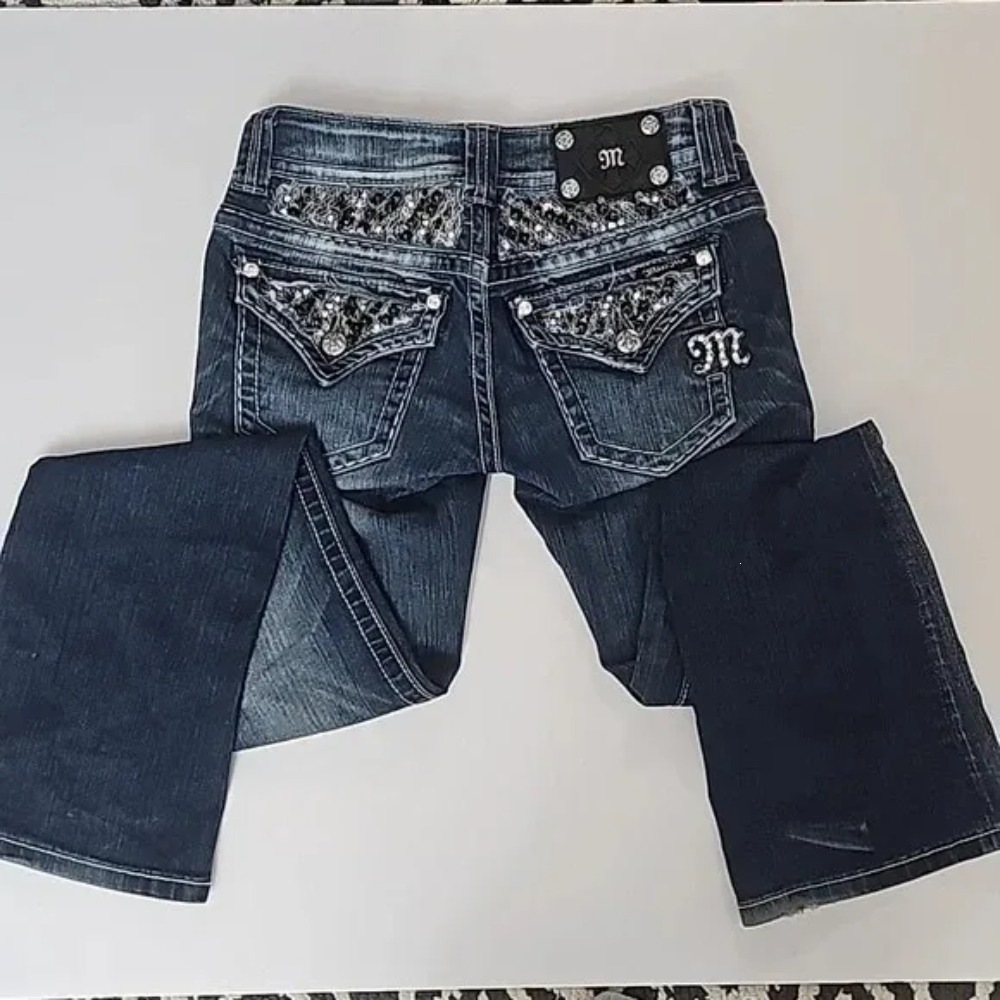 Women Sequin Wide Leg Jeans High Waist Vintage Streetwear Denim Pants