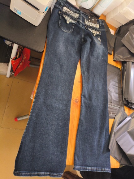 Women Sequin Wide Leg Jeans High Waist Vintage Streetwear Denim Pants