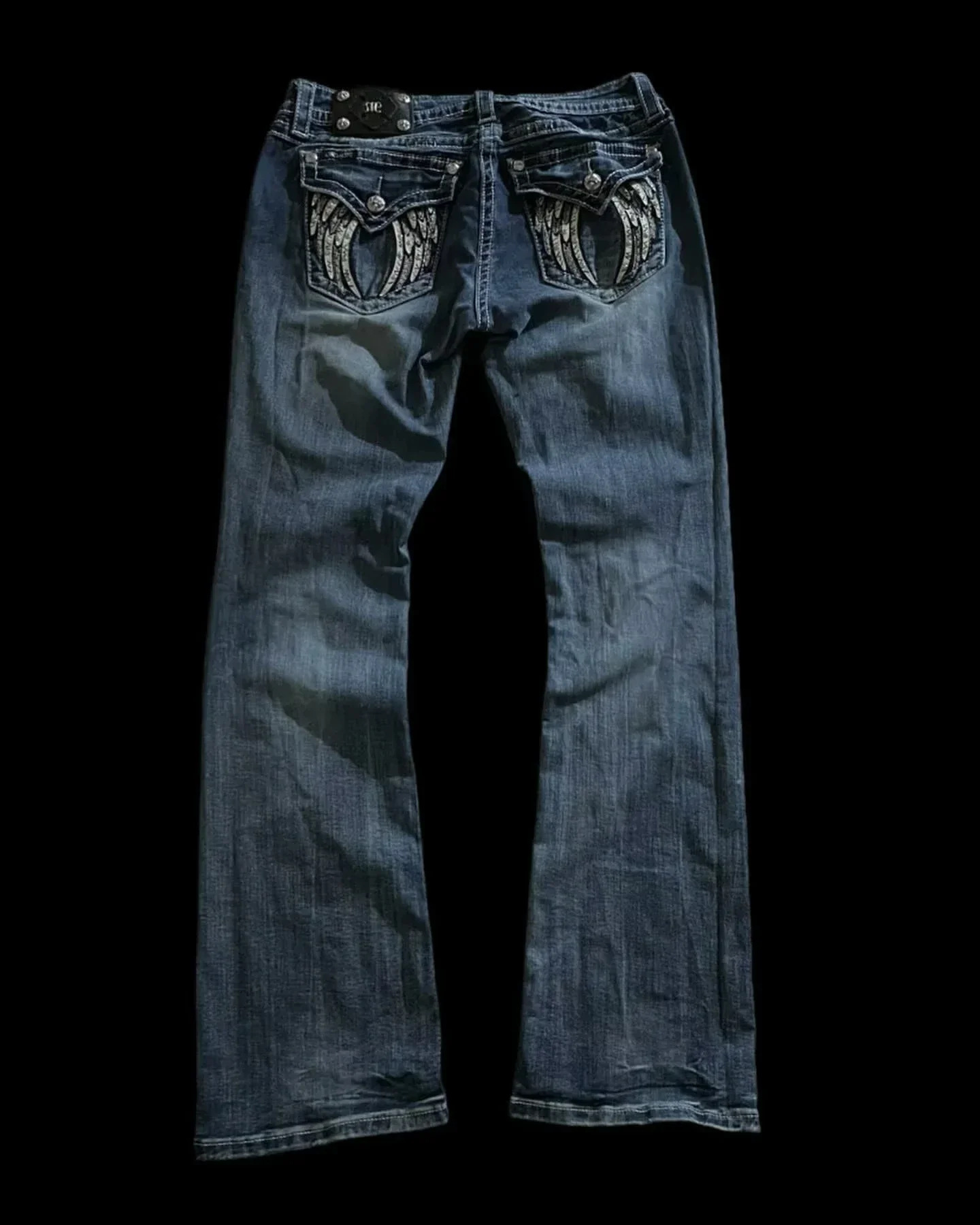 Women Sequin Wide Leg Jeans High Waist Vintage Streetwear Denim Pants