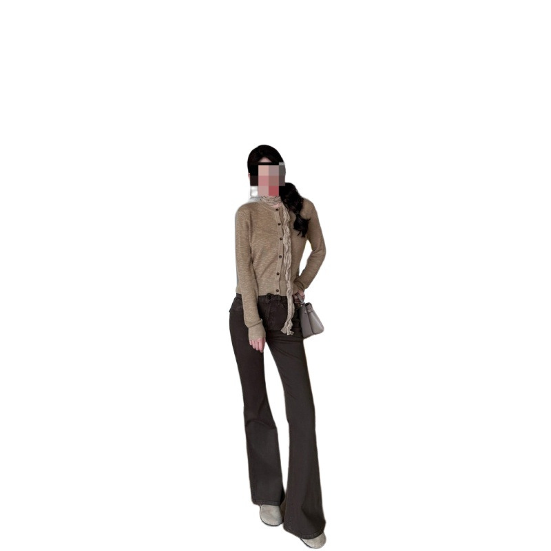 Women Mocha Brown Flared Jeans High Waist Slimming Stretch Denim Pants