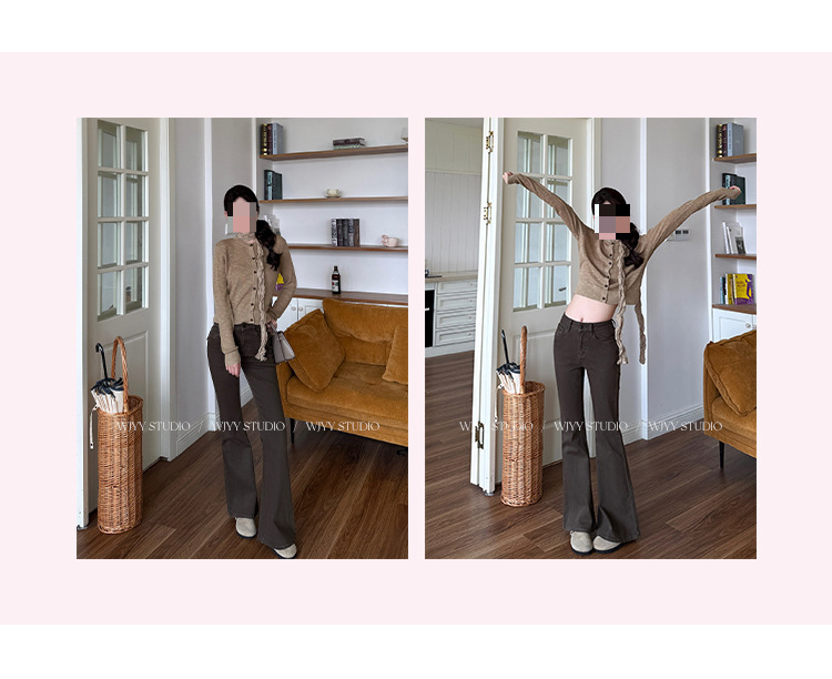 Women Mocha Brown Flared Jeans High Waist Slimming Stretch Denim Pants