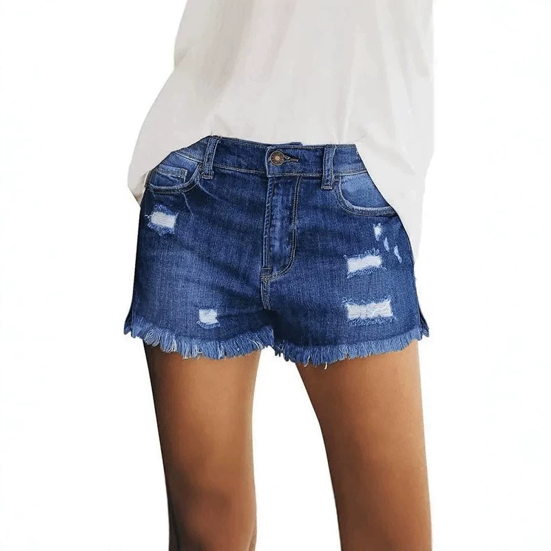Women's Mid Rise Denim Shorts, Stretch Casual Straight Leg Jean Shorts for Summer