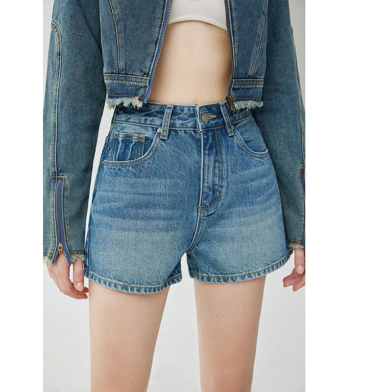 Women High Waist Denim Shorts, Cotton Slimming A-Line Hot Pants for Summer