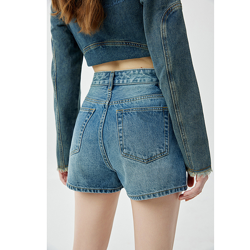 Women's High Waist Denim Shorts, Cotton Slimming A-Line Hot Pants for Summer