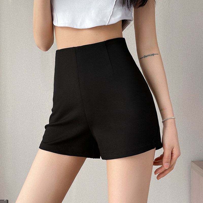Women Black High Waist Wide Leg Shorts, Stretch A-Line Summer Casual Shorts