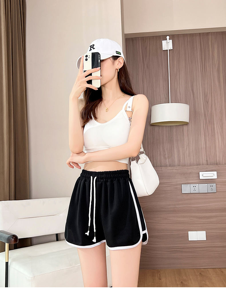 Women Summer High Waist Three Point Shorts, Thin Polyester Loose Straight Leg Casual Shorts