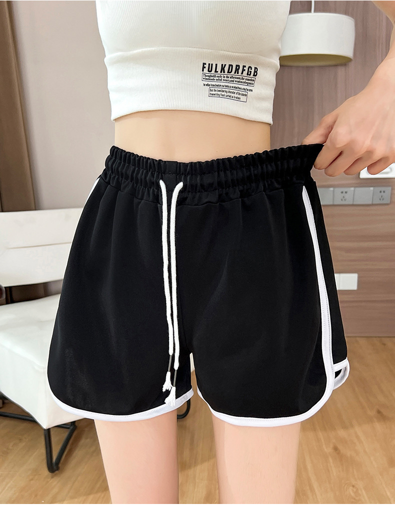 Women Summer High Waist Three Point Shorts, Thin Polyester Loose Straight Leg Casual Shorts