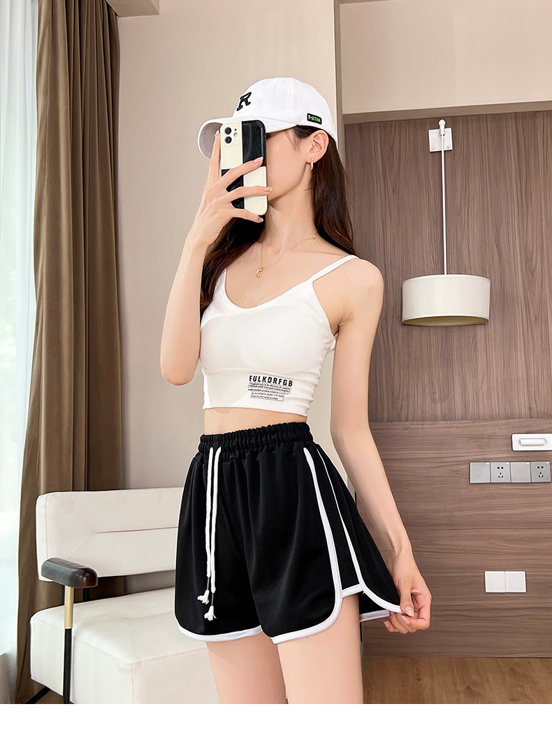 Women Summer High Waist Three Point Shorts, Thin Polyester Loose Straight Leg Casual Shorts