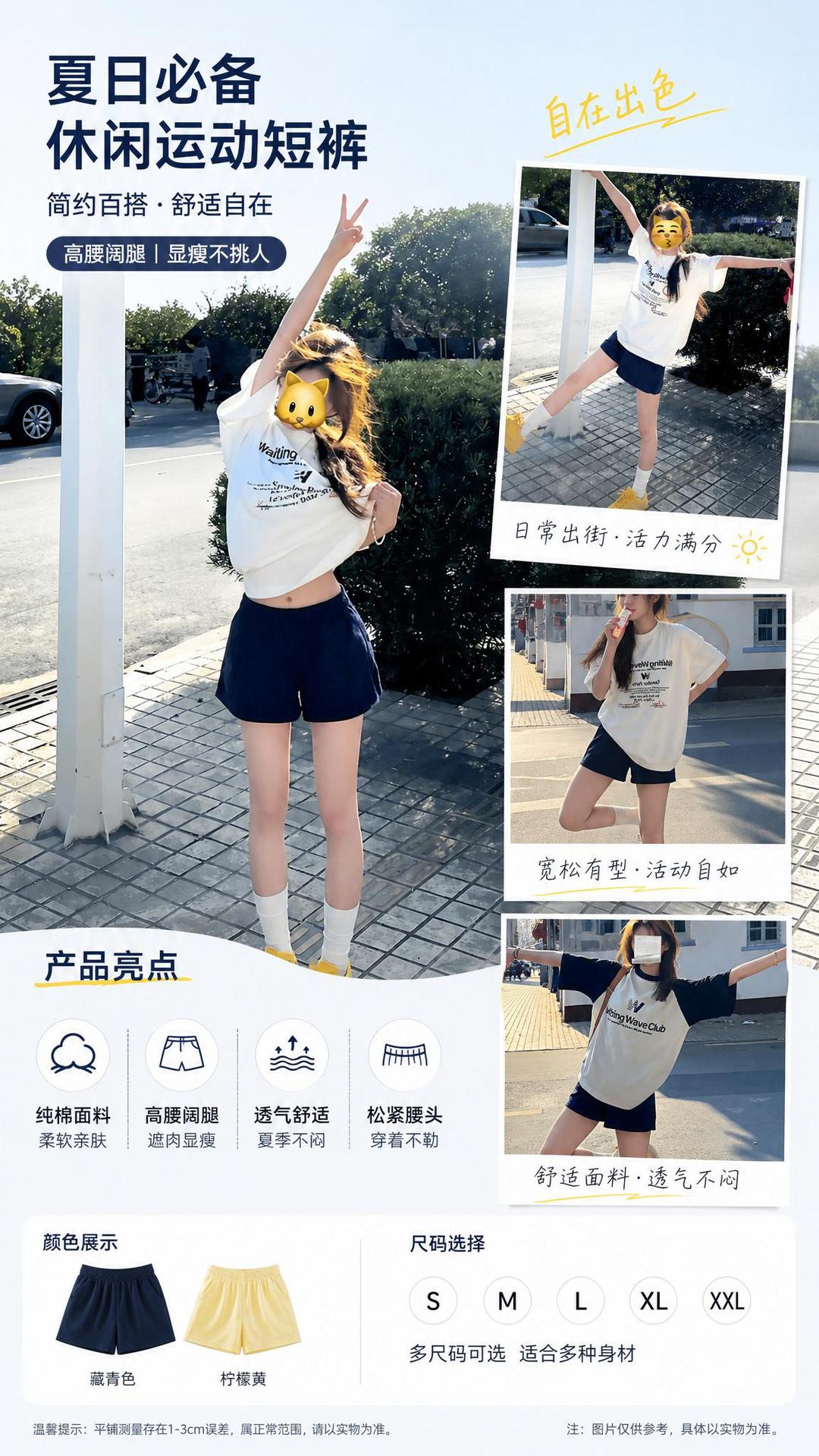 Quần short nữ chất vải cotton cạp cao, kiểu dáng A-line thoải mái cho mùa hè
