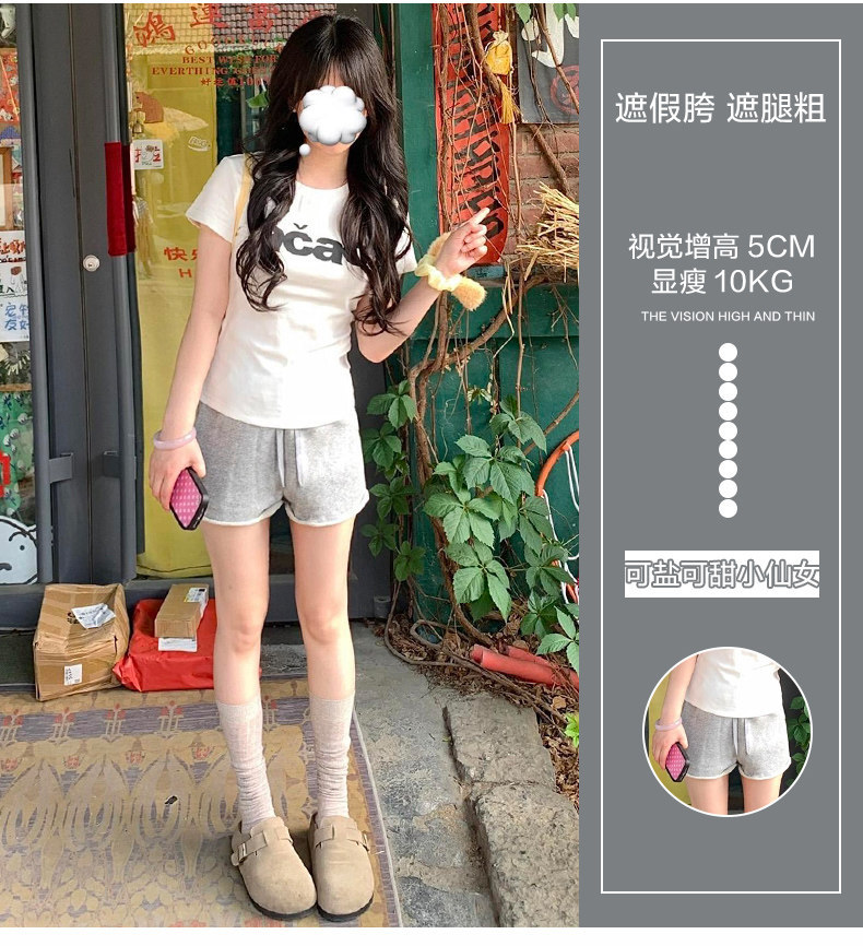 Quần short cotton dành cho phụ nữ, kiểu thoải mái, vải nhẹ, eo cao, ống rộng, phù hợp mặc vào mùa hè