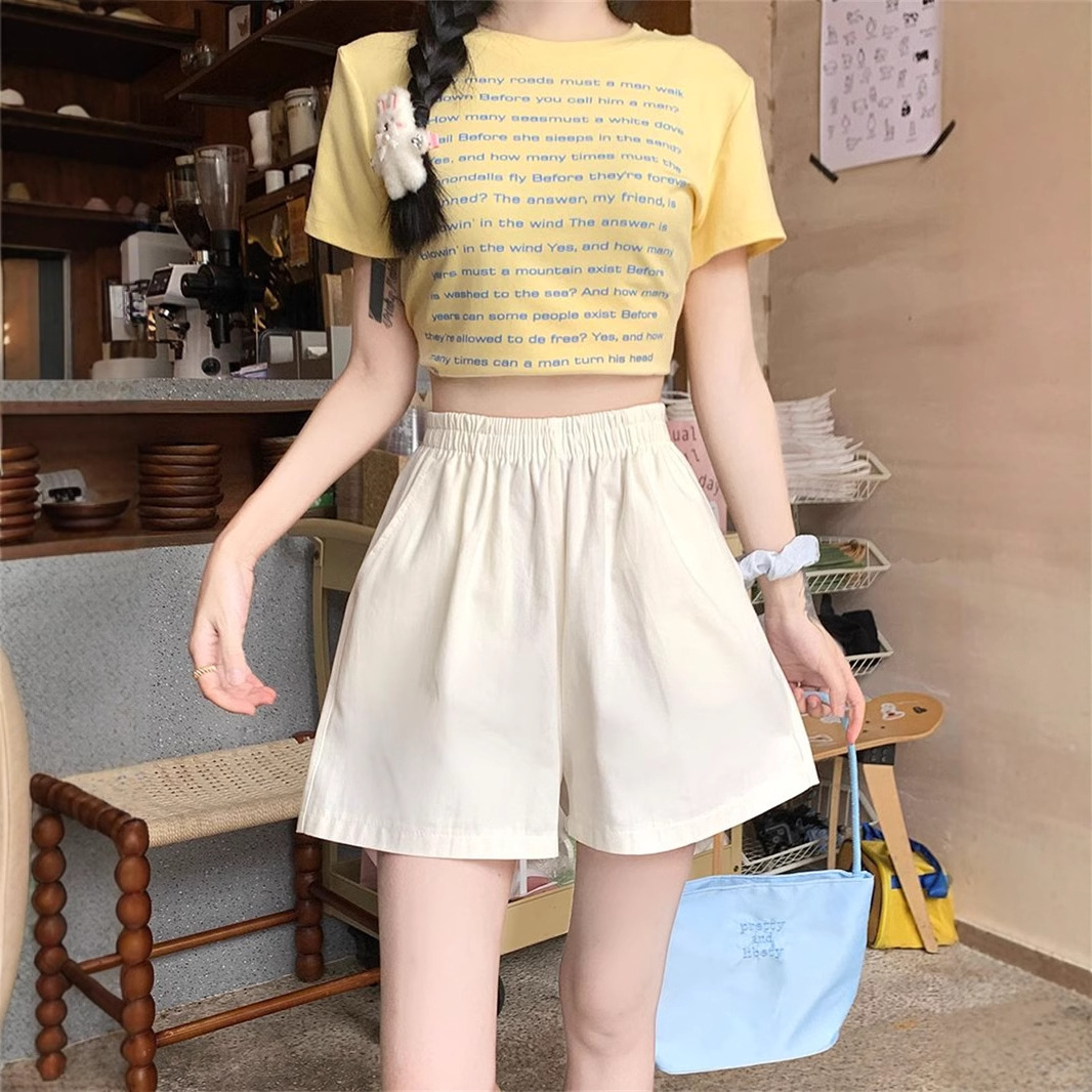 Women Cotton Cargo Shorts High Waist Wide Leg Loose Casual Summer Shorts