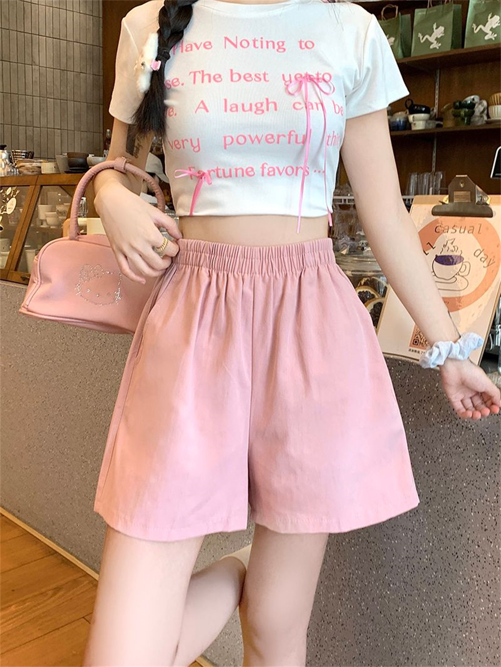 Women Cotton Cargo Shorts High Waist Wide Leg Loose Casual Summer Shorts