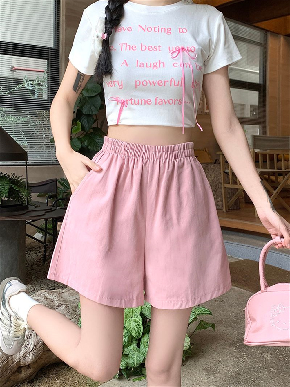 Women Cotton Cargo Shorts High Waist Wide Leg Loose Casual Summer Shorts