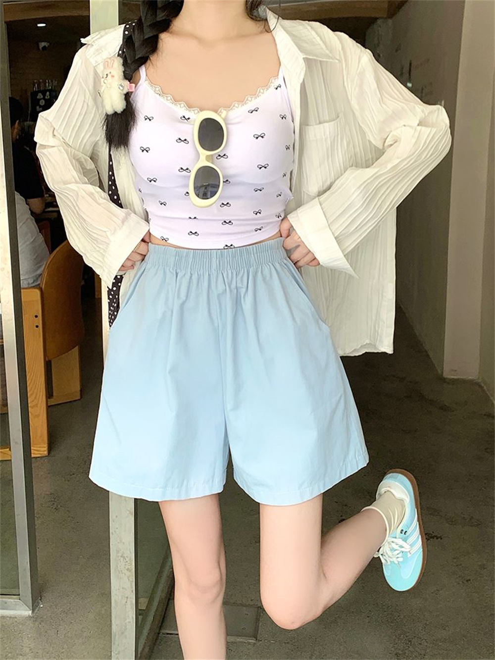 Women Cotton Cargo Shorts High Waist Wide Leg Loose Casual Summer Shorts