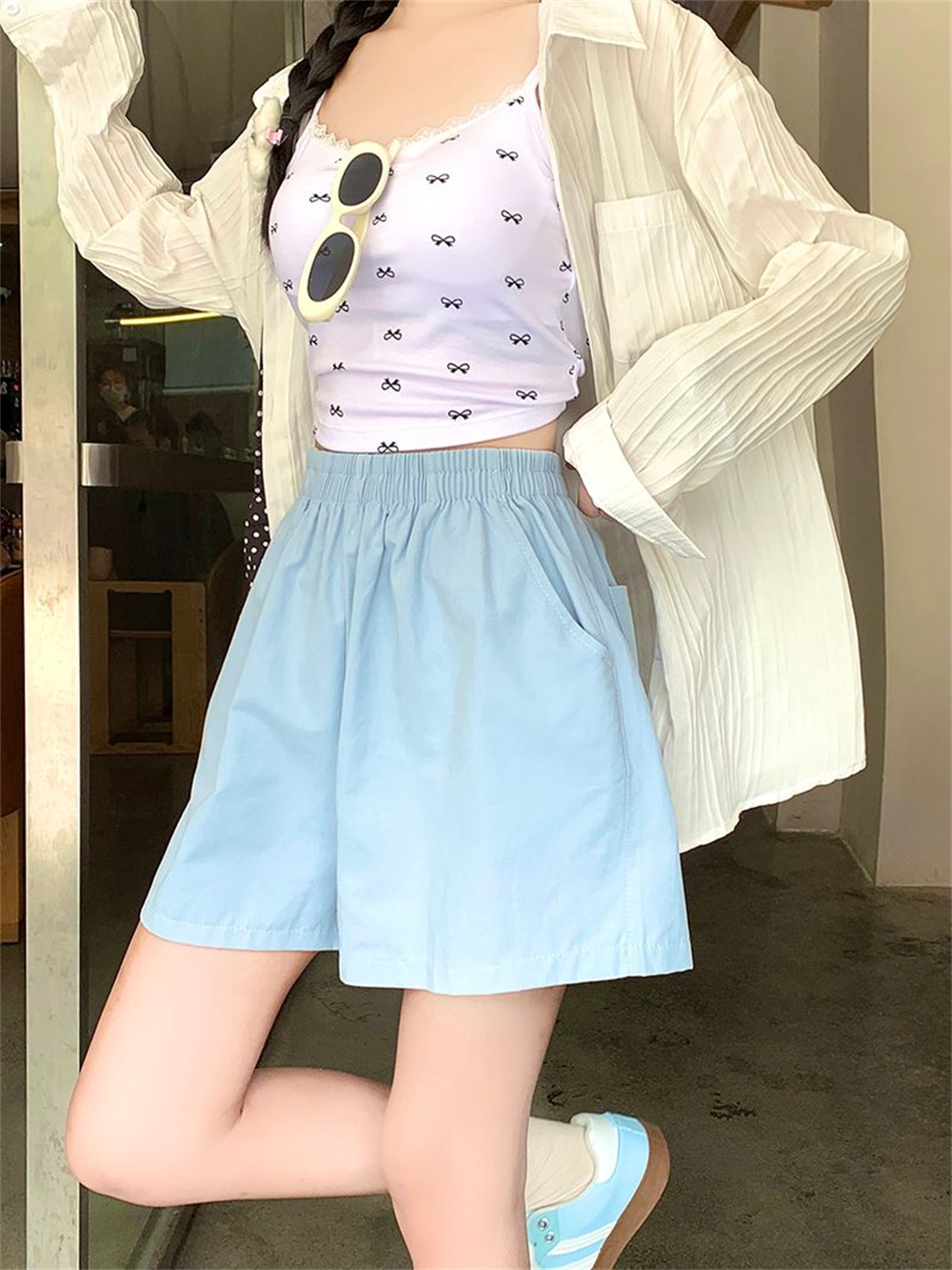Women Cotton Cargo Shorts High Waist Wide Leg Loose Casual Summer Shorts