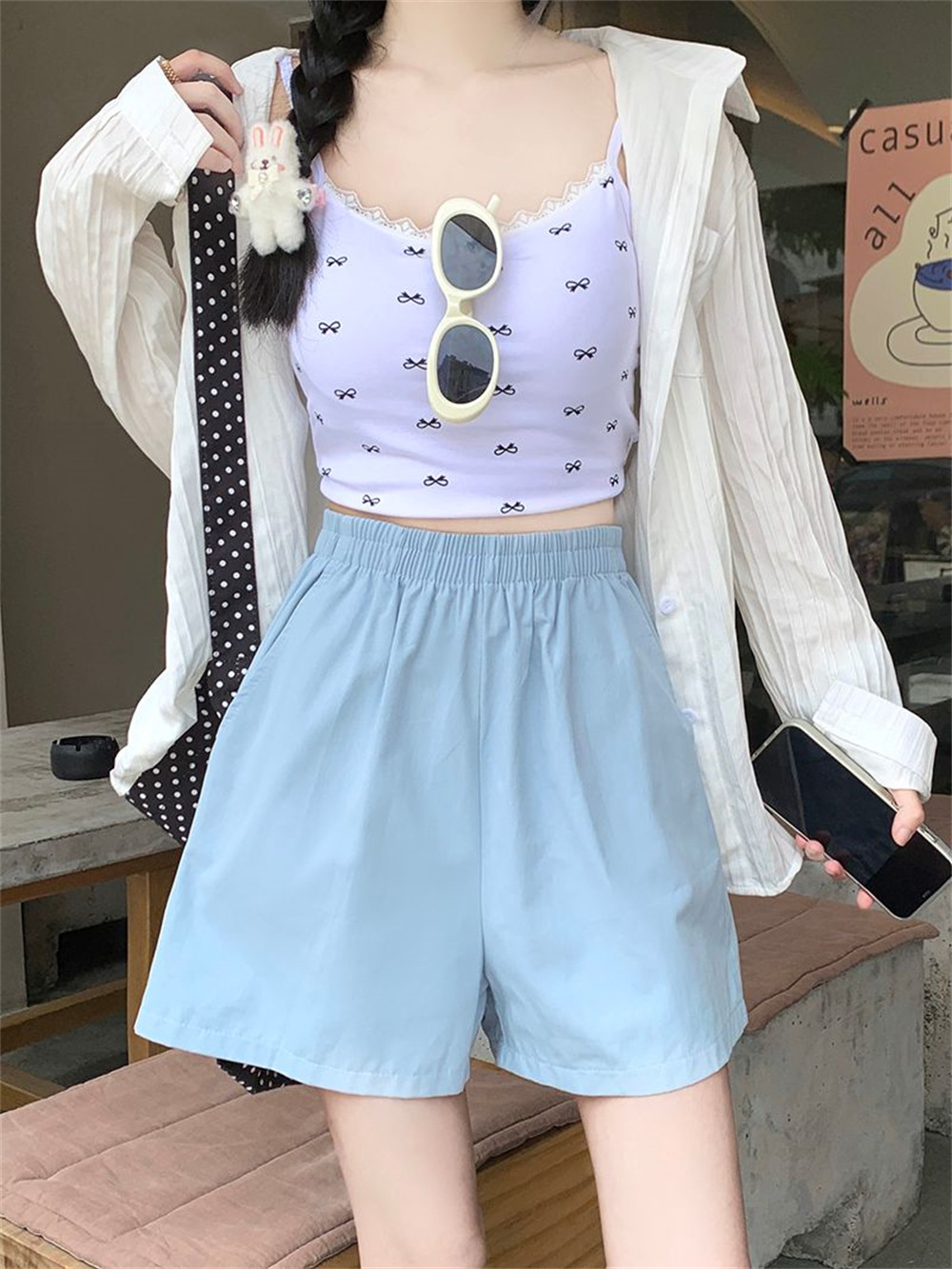 Women Cotton Cargo Shorts High Waist Wide Leg Loose Casual Summer Shorts