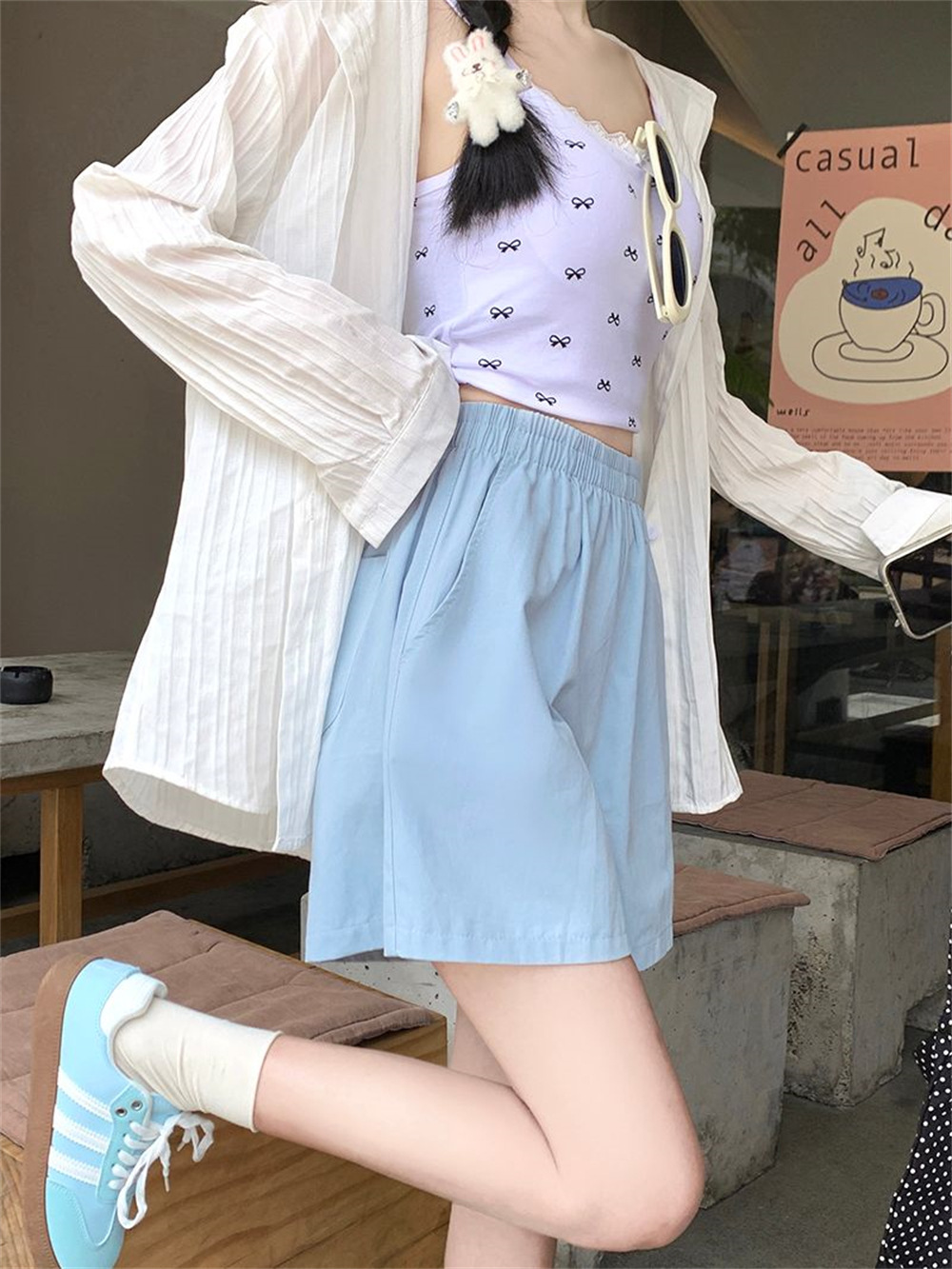 Women Cotton Cargo Shorts High Waist Wide Leg Loose Casual Summer Shorts