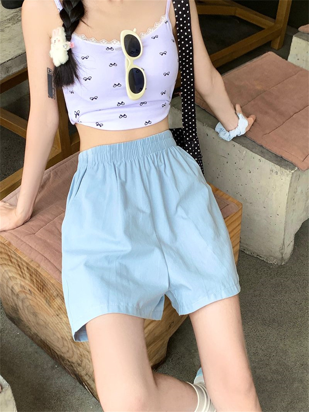 Women Cotton Cargo Shorts High Waist Wide Leg Loose Casual Summer Shorts