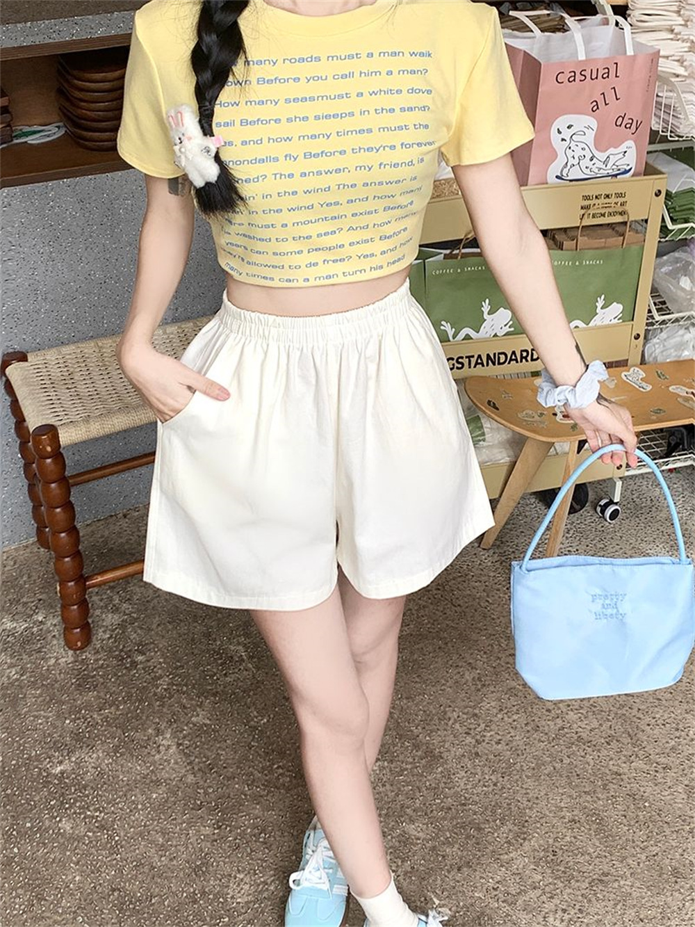 Women Cotton Cargo Shorts High Waist Wide Leg Loose Casual Summer Shorts