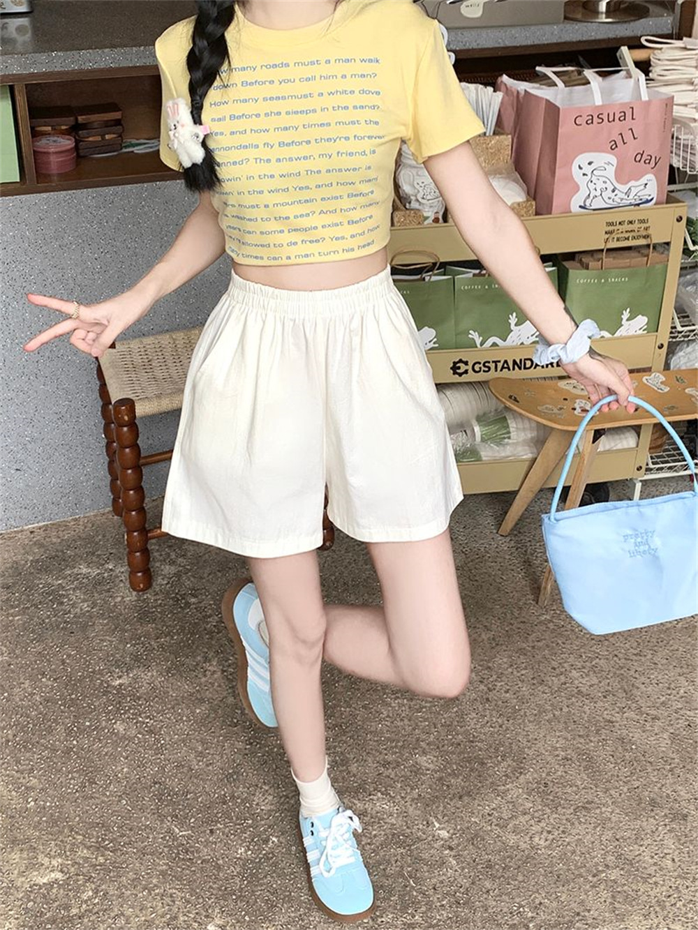 Women Cotton Cargo Shorts High Waist Wide Leg Loose Casual Summer Shorts