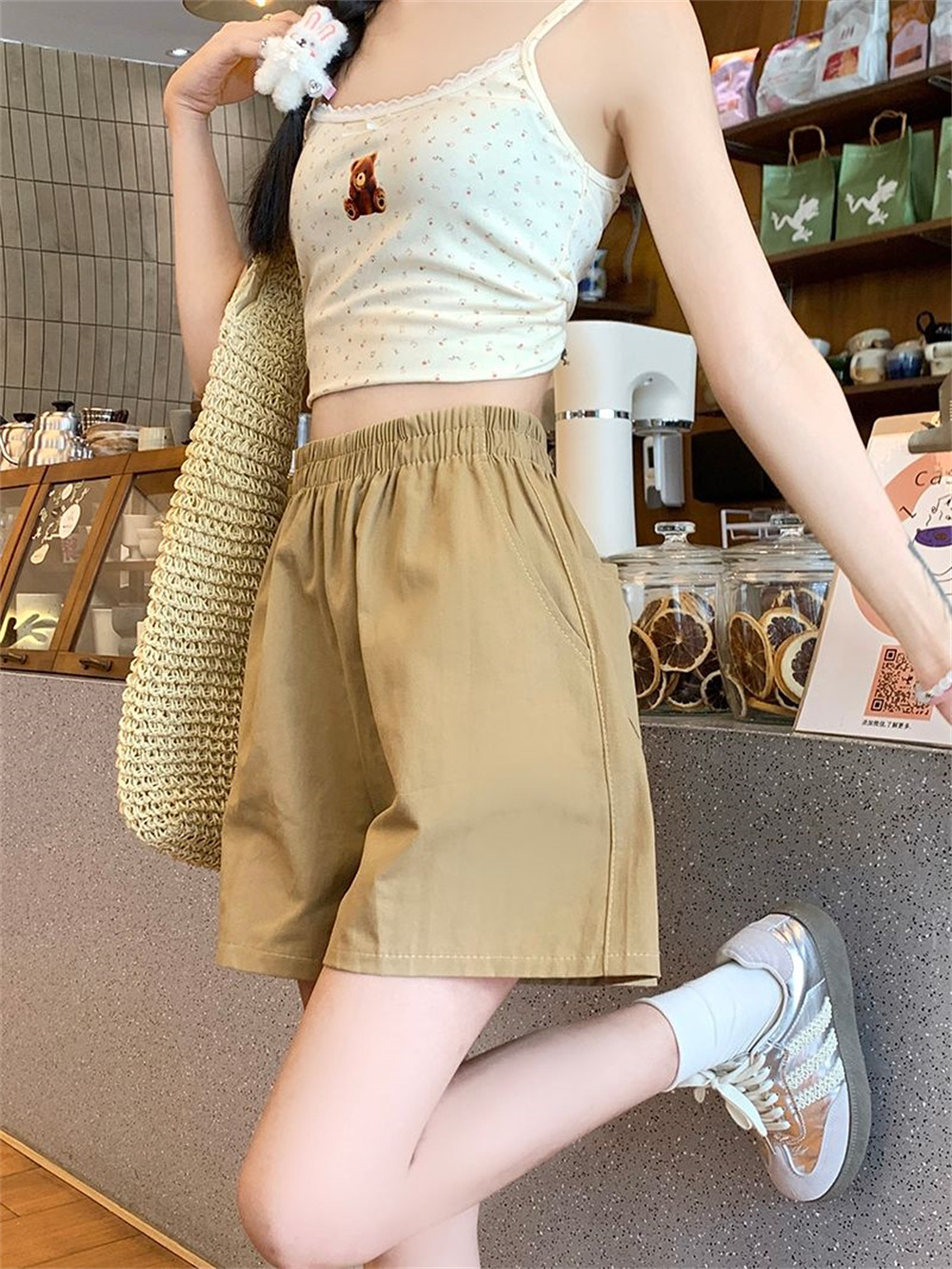 Women Cotton Cargo Shorts High Waist Wide Leg Loose Casual Summer Shorts