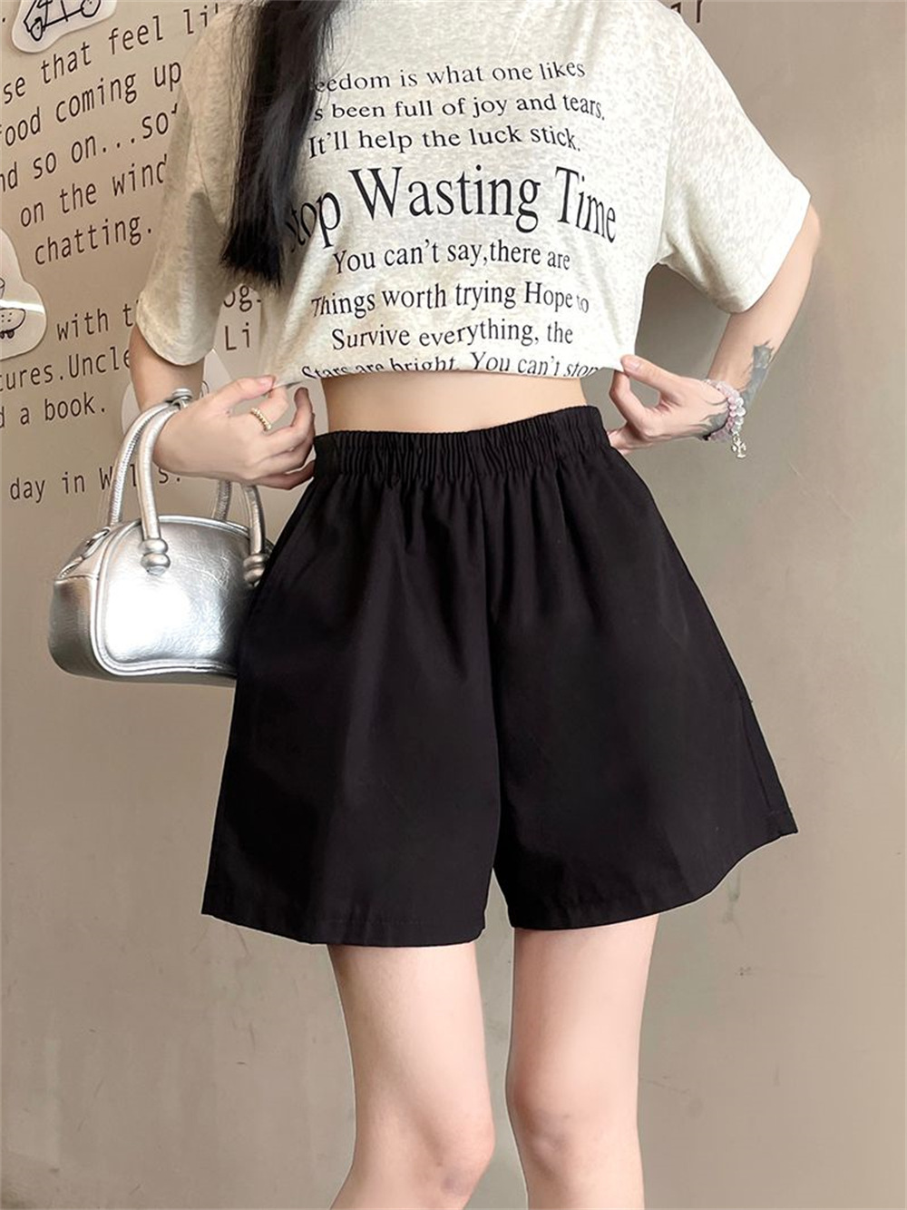 Women Cotton Cargo Shorts High Waist Wide Leg Loose Casual Summer Shorts