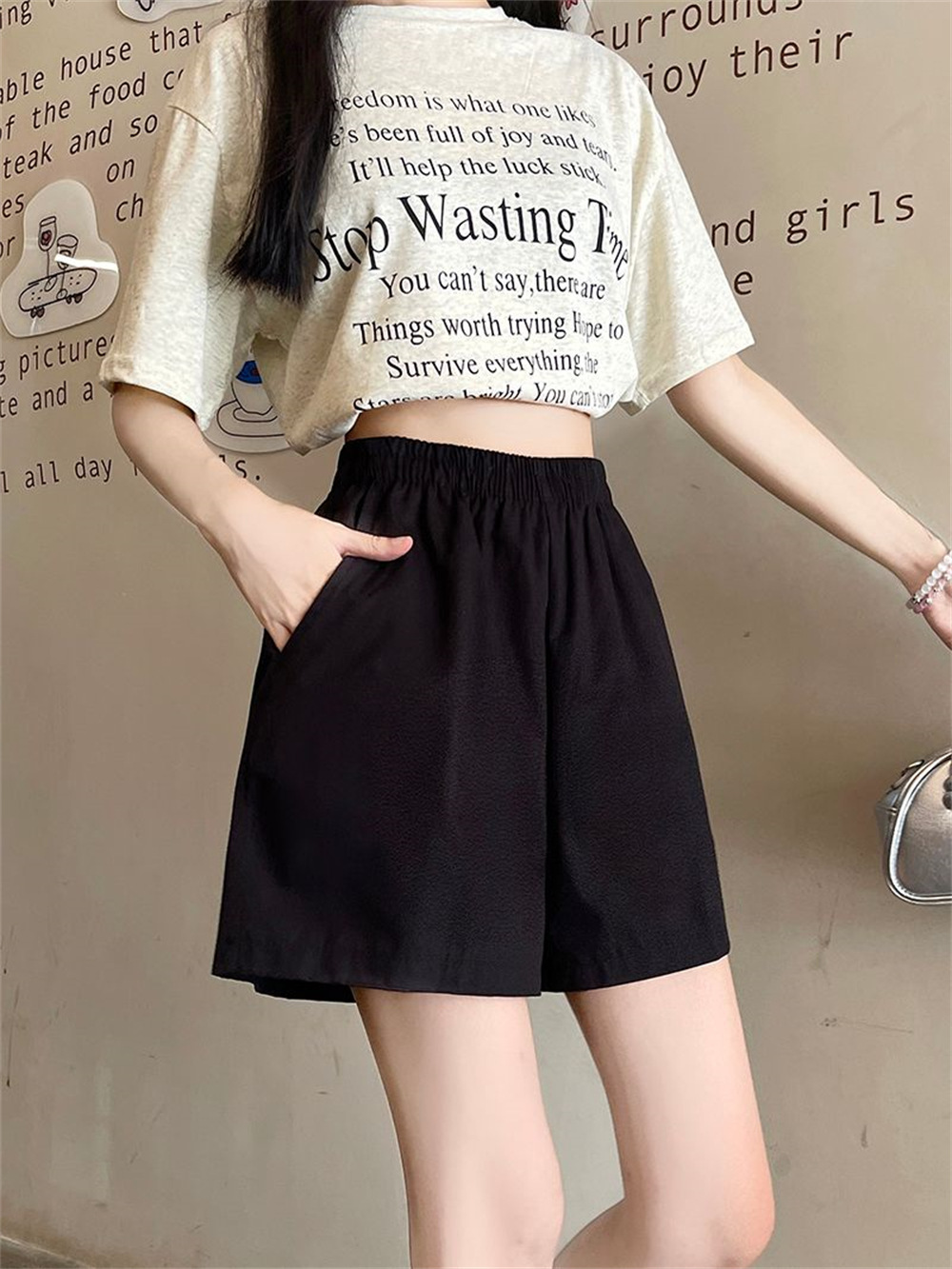 Women Cotton Cargo Shorts High Waist Wide Leg Loose Casual Summer Shorts