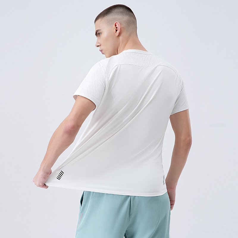 Men's Quick Dry Short Sleeve T-Shirt, Solid Crew Neck Polyester Sports Tee for Running and Outdoor Hiking