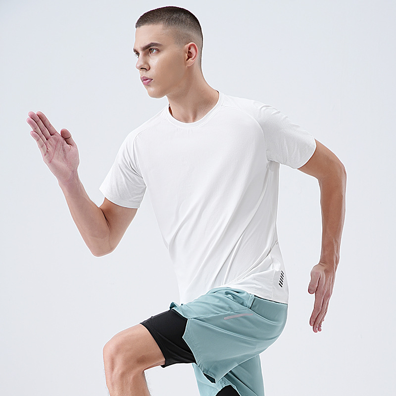 Men's Quick Dry Short Sleeve T-Shirt, Solid Crew Neck Polyester Sports Tee for Running and Outdoor Hiking
