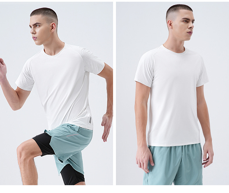 Men's Quick Dry Short Sleeve T-Shirt, Solid Crew Neck Polyester Sports Tee for Running and Outdoor Hiking