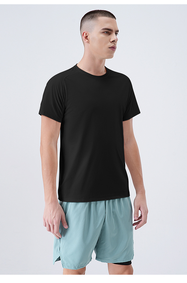 Men's Quick Dry Short Sleeve T-Shirt, Solid Crew Neck Polyester Sports Tee for Running and Outdoor Hiking