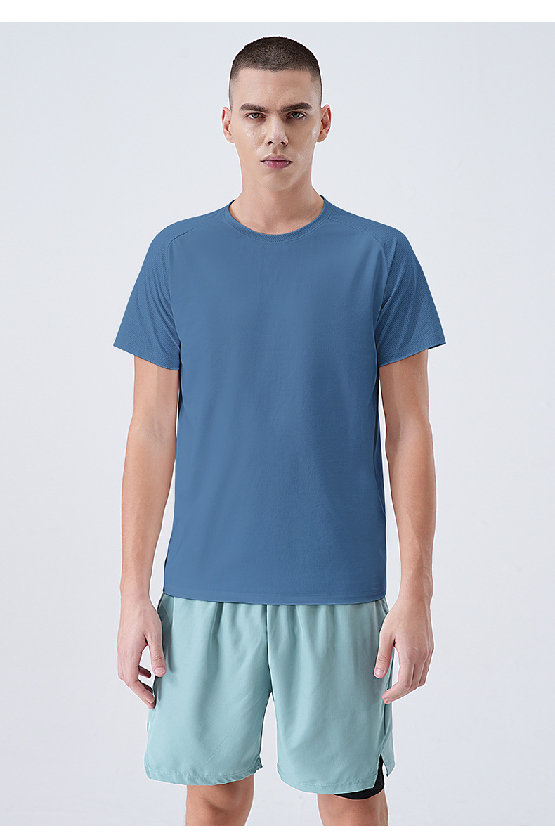 Men's Quick Dry Short Sleeve T-Shirt, Solid Crew Neck Polyester Sports Tee for Running and Outdoor Hiking