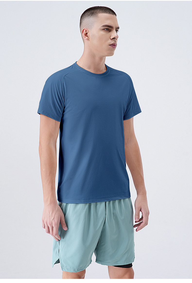 Men's Quick Dry Short Sleeve T-Shirt, Solid Crew Neck Polyester Sports Tee for Running and Outdoor Hiking