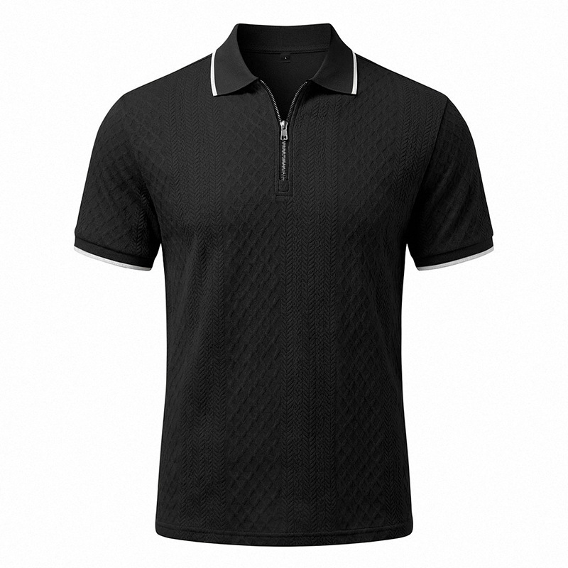 Men's Jacquard Textured Polo Shirt Short Sleeve Loose Fit Color Block Summer Casual