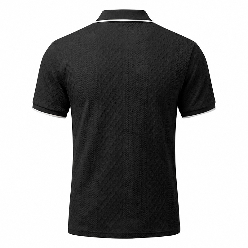 Men's Jacquard Textured Polo Shirt Short Sleeve Loose Fit Color Block Summer Casual