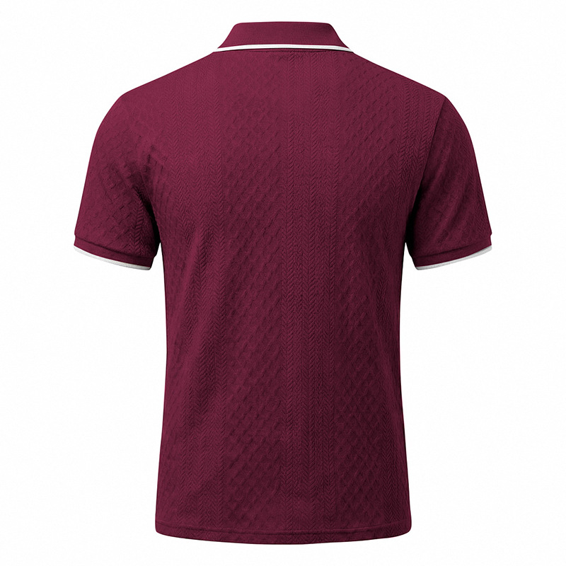 Men's Jacquard Textured Polo Shirt Short Sleeve Loose Fit Color Block Summer Casual