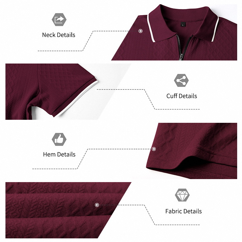 Men's Jacquard Textured Polo Shirt Short Sleeve Loose Fit Color Block Summer Casual