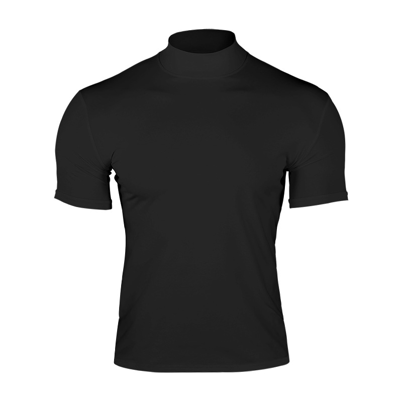 Men's Slim Fit Mock Neck Short Sleeve T-Shirt, Solid Color Polyester Summer Top
