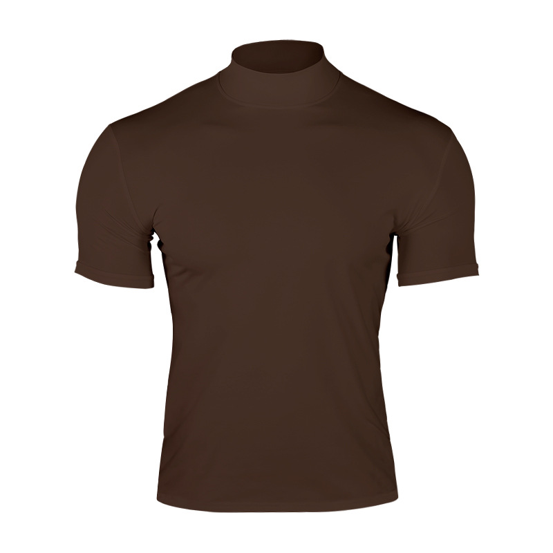 Men's Slim Fit Mock Neck Short Sleeve T-Shirt, Solid Color Polyester Summer Top
