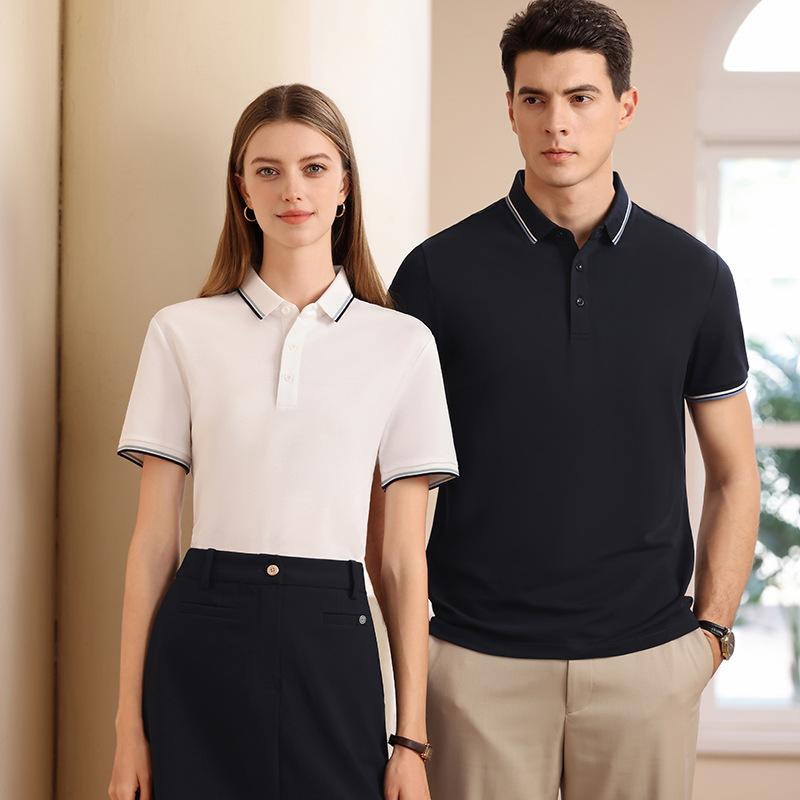 Men's Striped Short Sleeve Polo Shirt, Business Casual Summer Cotton Golf Shirt for Daily Commute