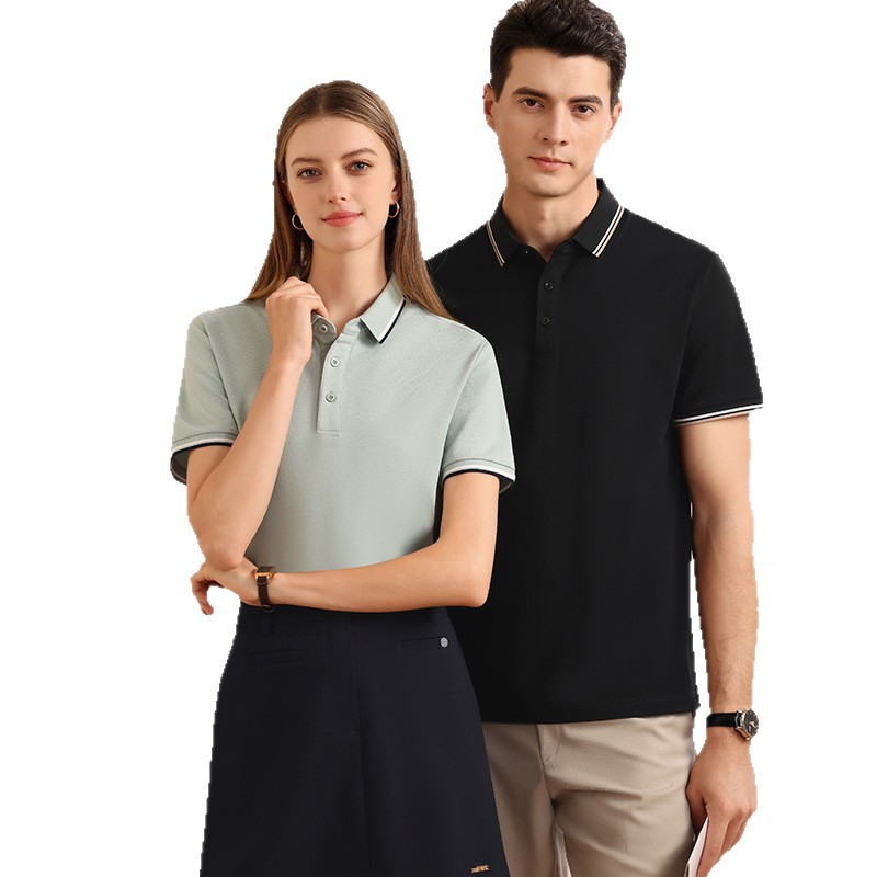 Men's Striped Short Sleeve Polo Shirt, Business Casual Summer Cotton Golf Shirt for Daily Commute