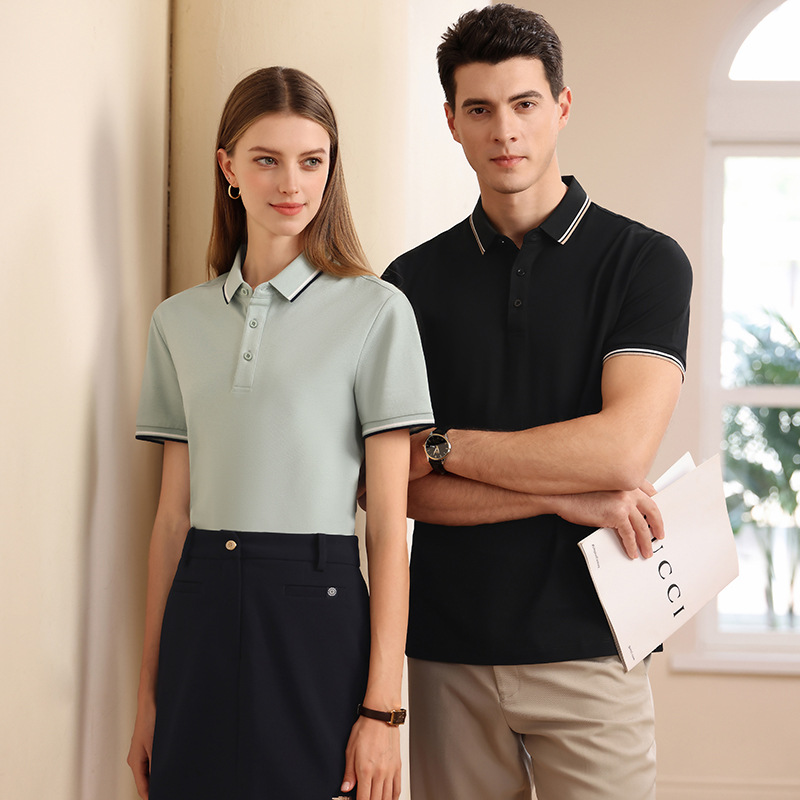 Men's Striped Short Sleeve Polo Shirt, Business Casual Summer Cotton Golf Shirt for Daily Commute