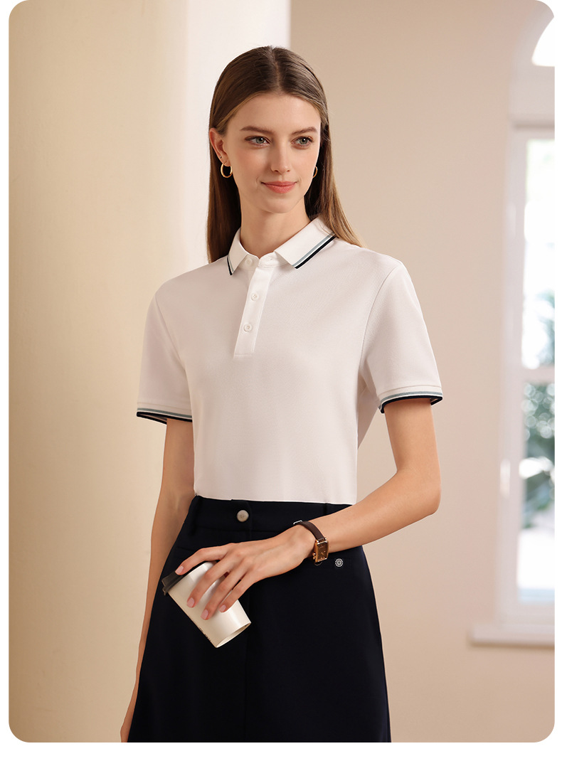 Men's Striped Short Sleeve Polo Shirt, Business Casual Summer Cotton Golf Shirt for Daily Commute